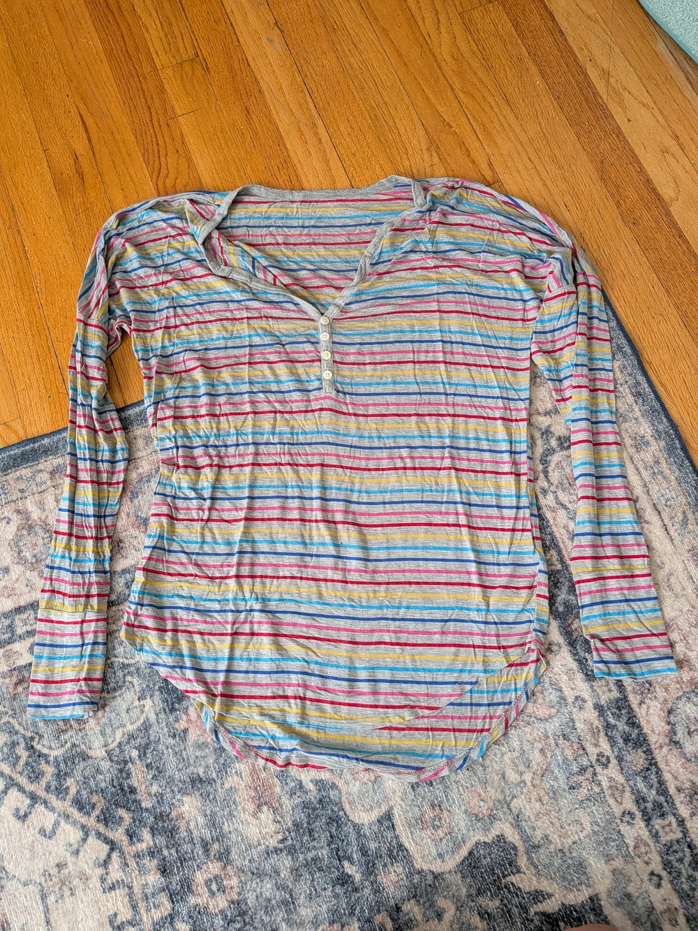 Striped Long-Sleeve Henley Top - Multi